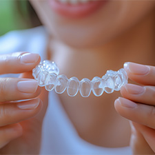 Teenager holding clear aligner tray
